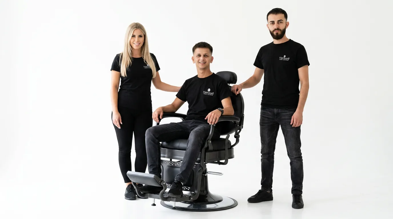 Das Team um den Barber-Stuhl.